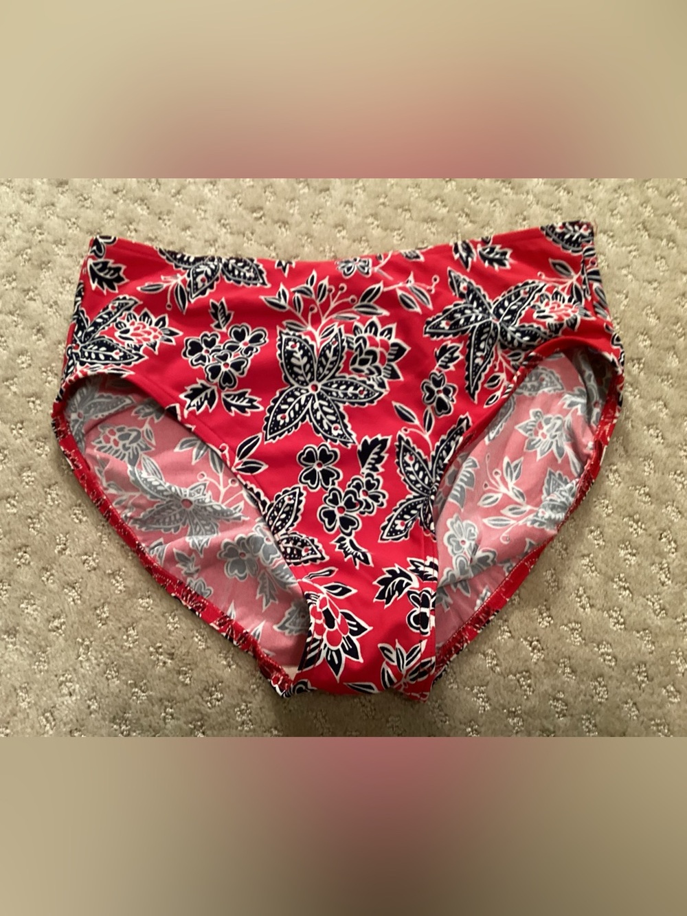 L.L. Bean Red and Gray Floral Swim Bottoms